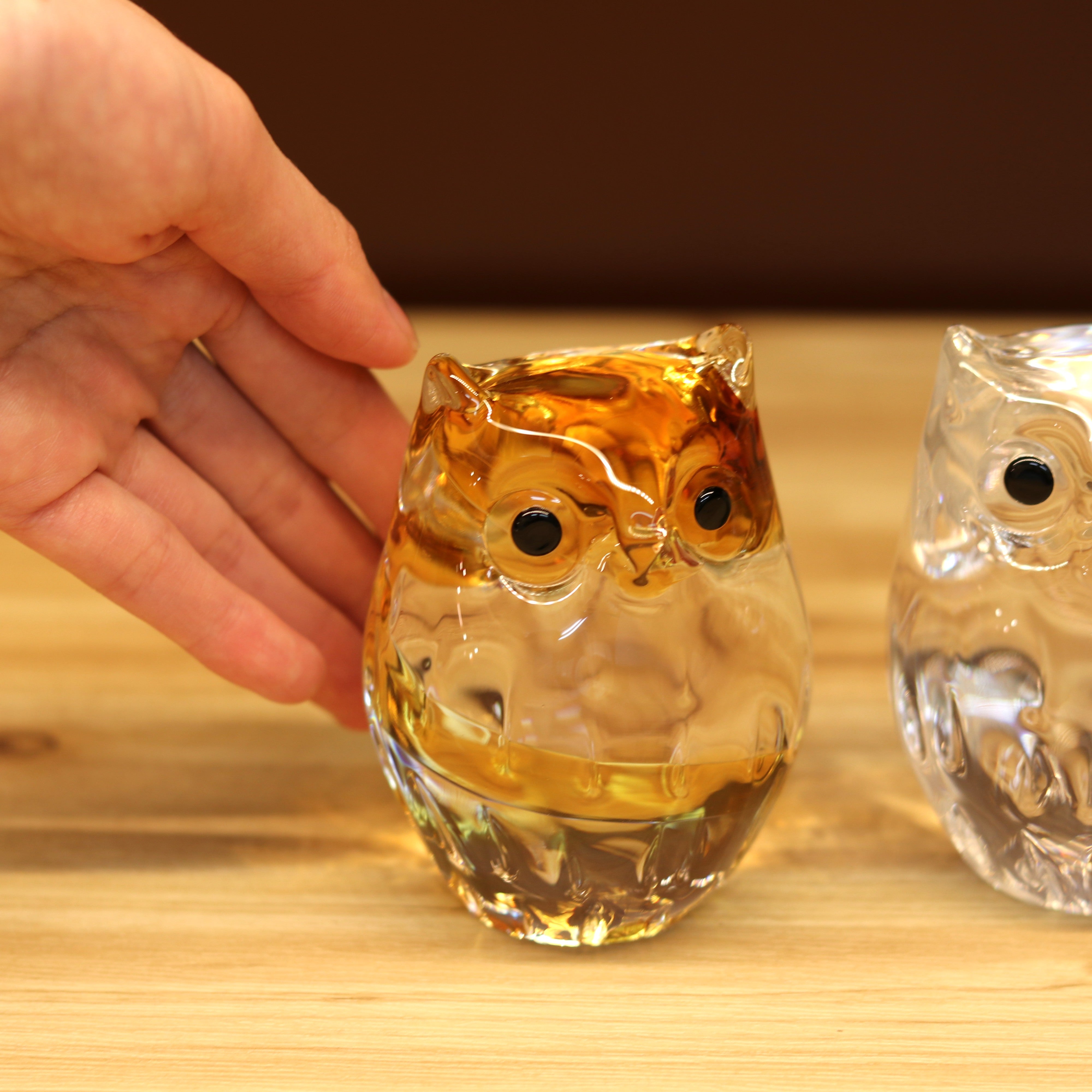 津軽びいどろ 置物 | ふくろう | 子ふくろう アンバー | 北洋硝子
