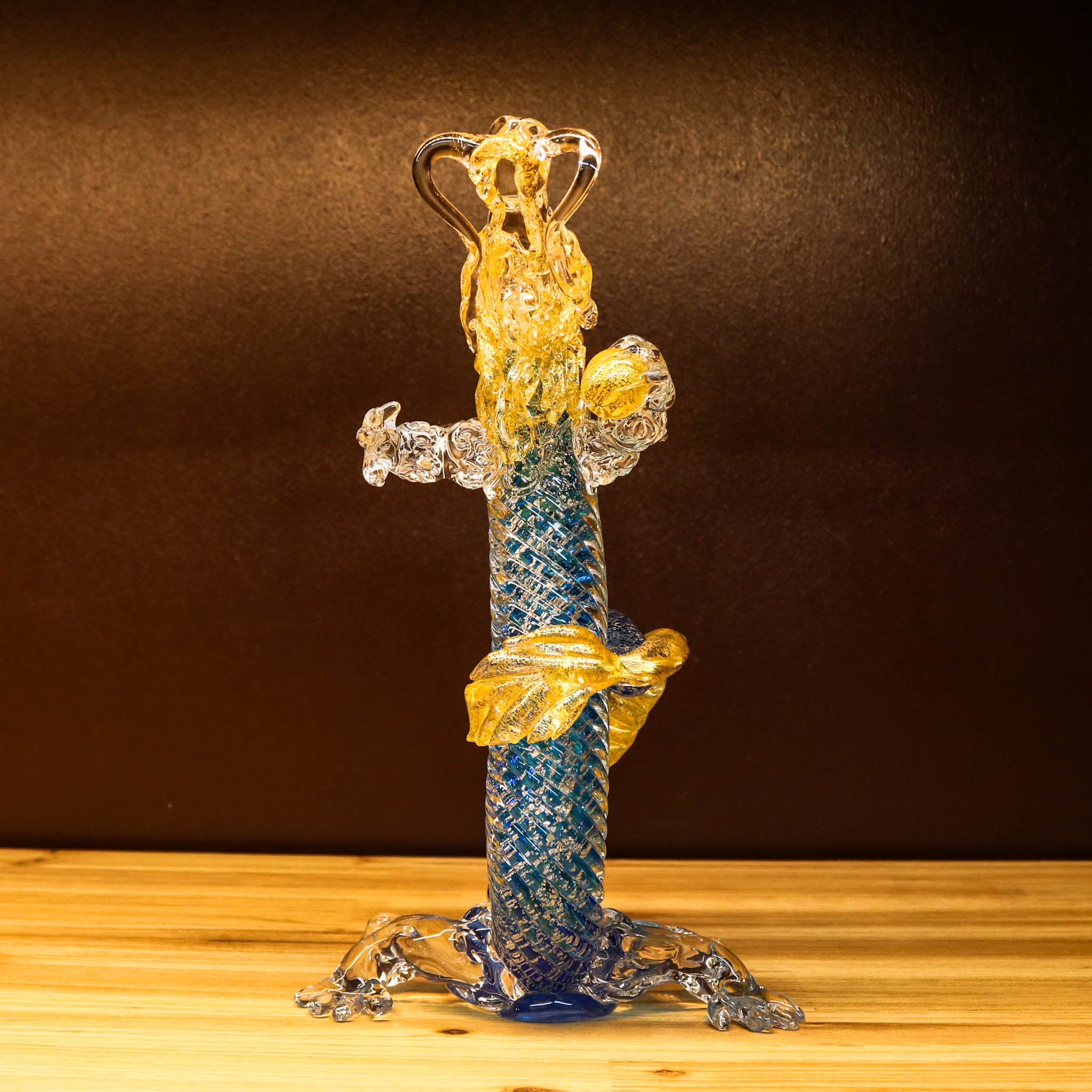 綾ガラス 置物 | 金竜 | オーシャンブルー | グラスアート黒木