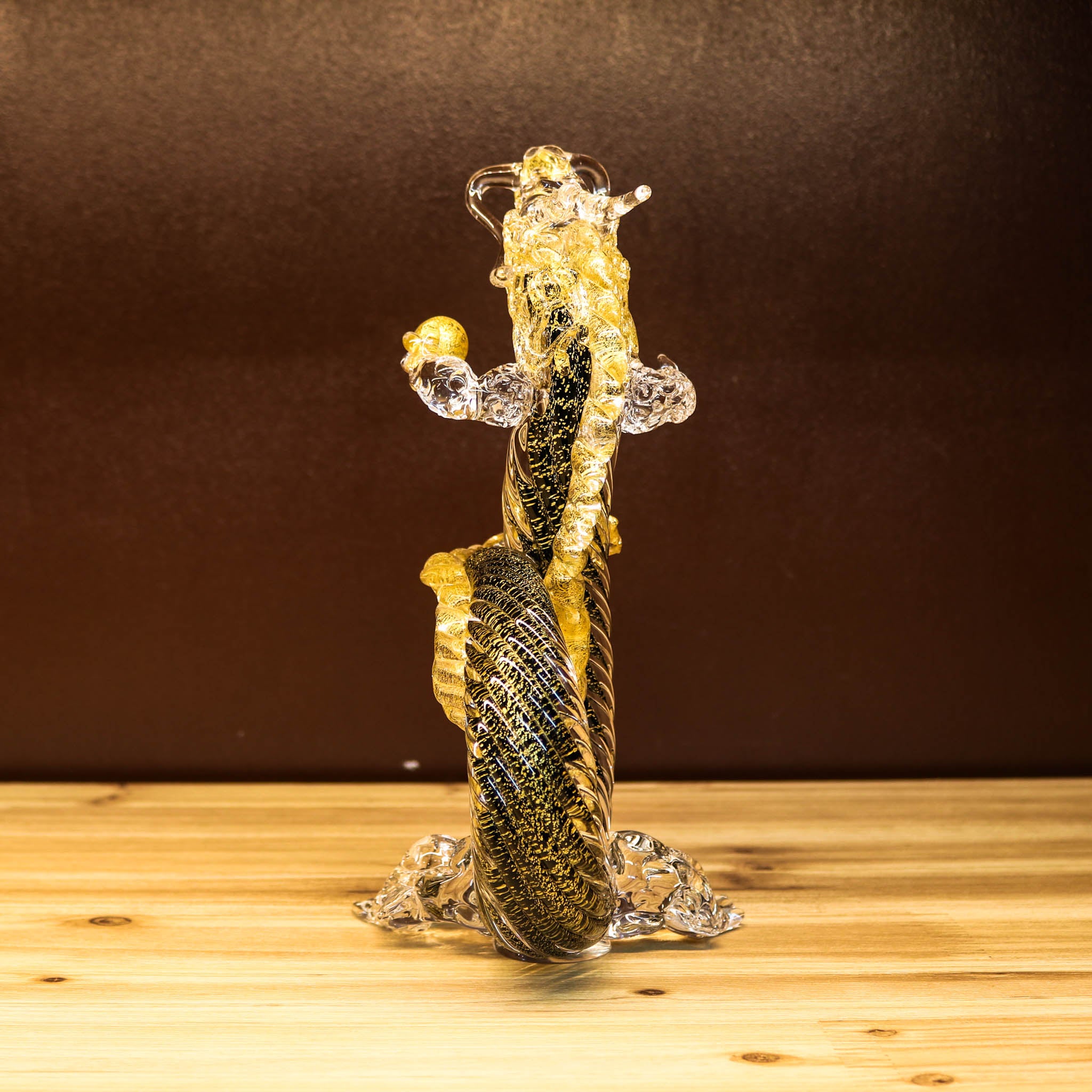 綾ガラス 置物 | 金竜 | 黒 | グラスアート黒木