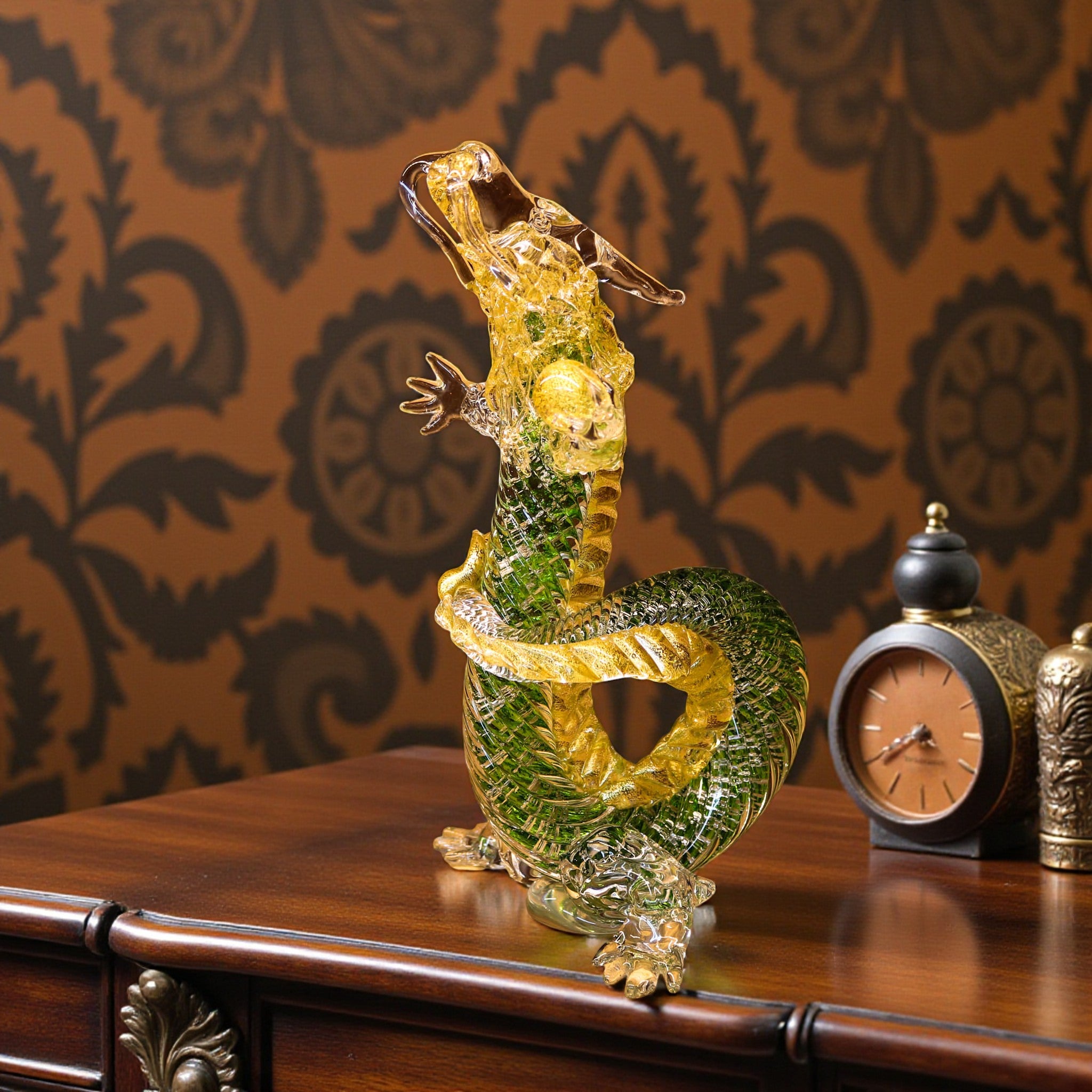 綾ガラス 置物 | 金竜 | 若草 | グラスアート黒木