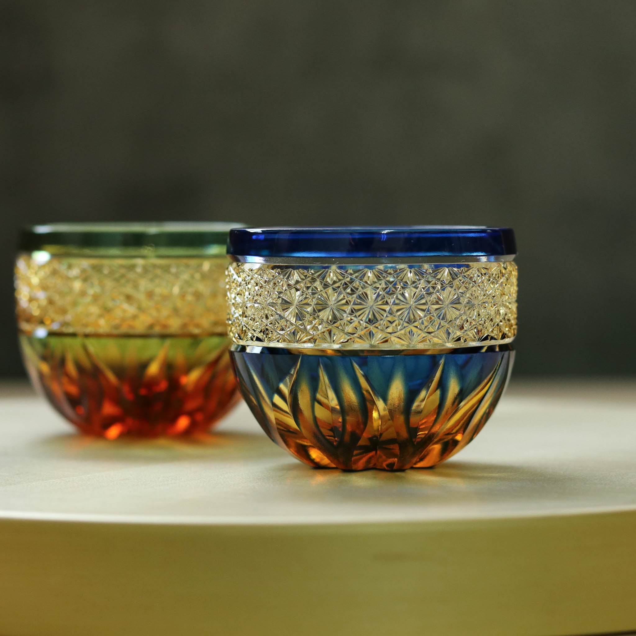 江戸切子 ぐい呑み | hibana 火華 | 琥珀 瑠璃 | haku硝子