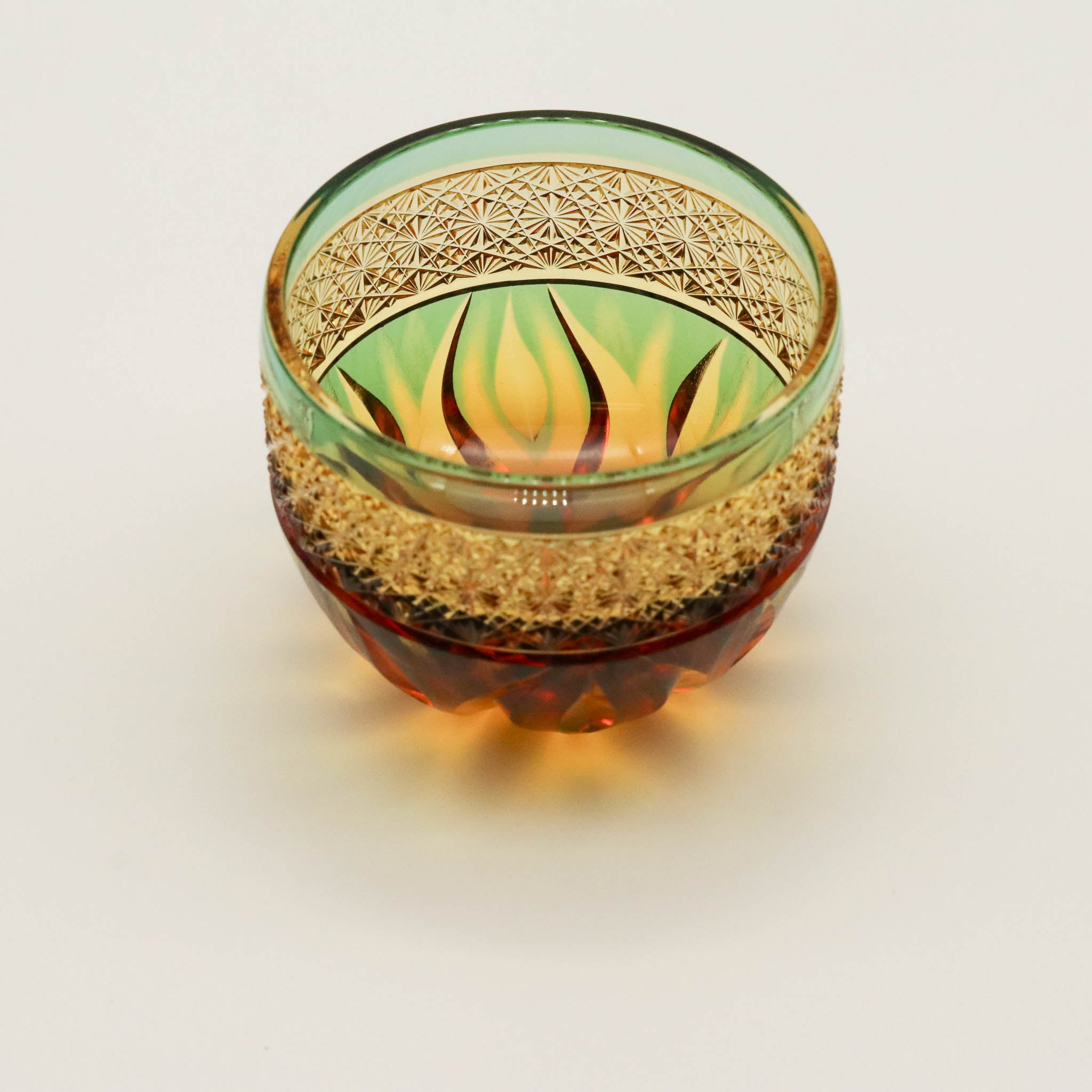 江戸切子 ぐい呑み | hibana 火華 | 琥珀 緑 | haku硝子
