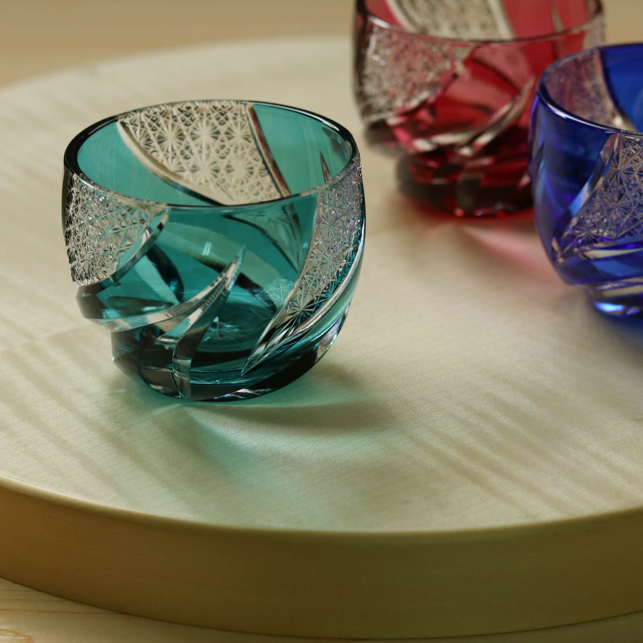 江戸切子 ぐい呑み |  homura 焔 | 緑 | haku硝子