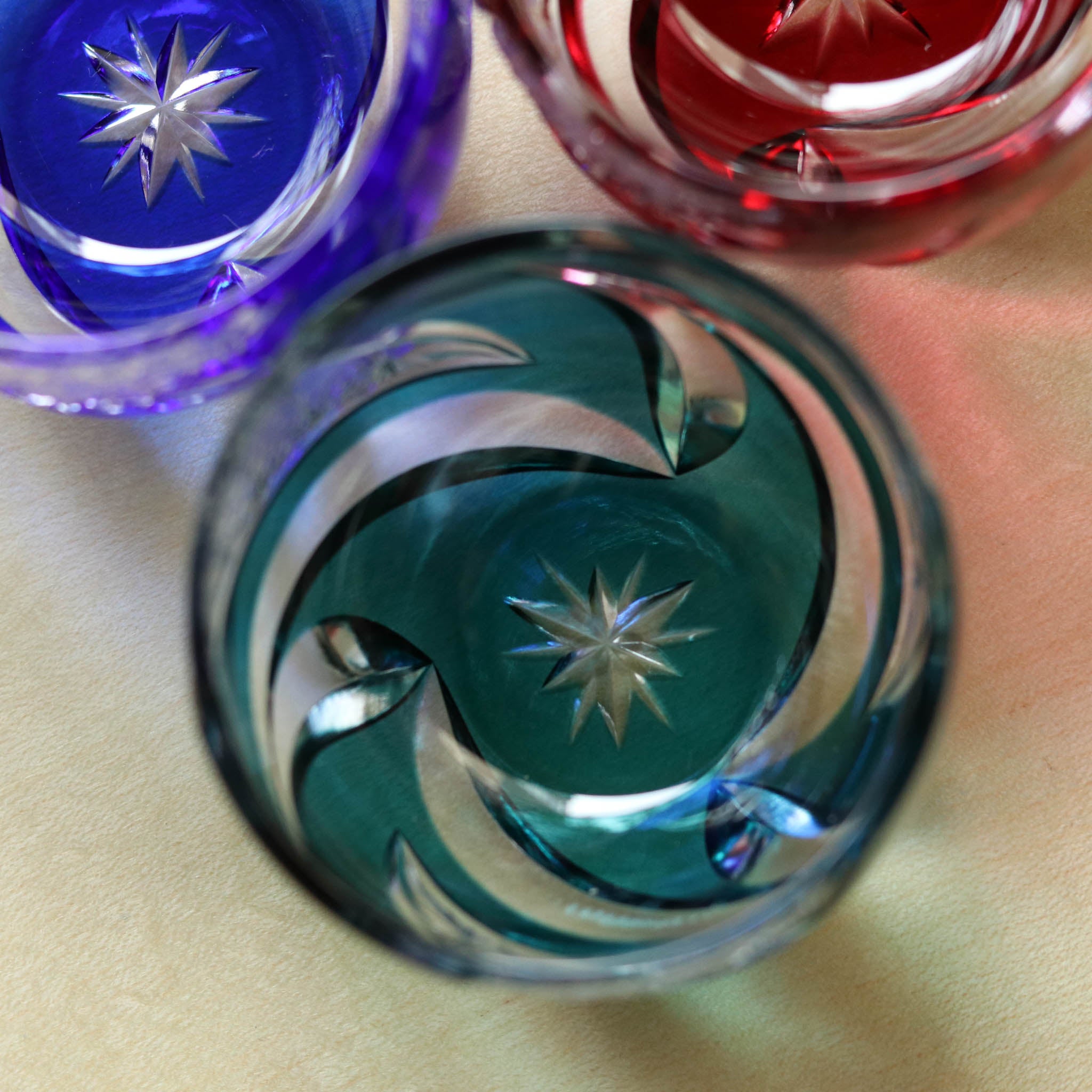 江戸切子 ぐい呑み |  homura 焔 | 緑 | haku硝子