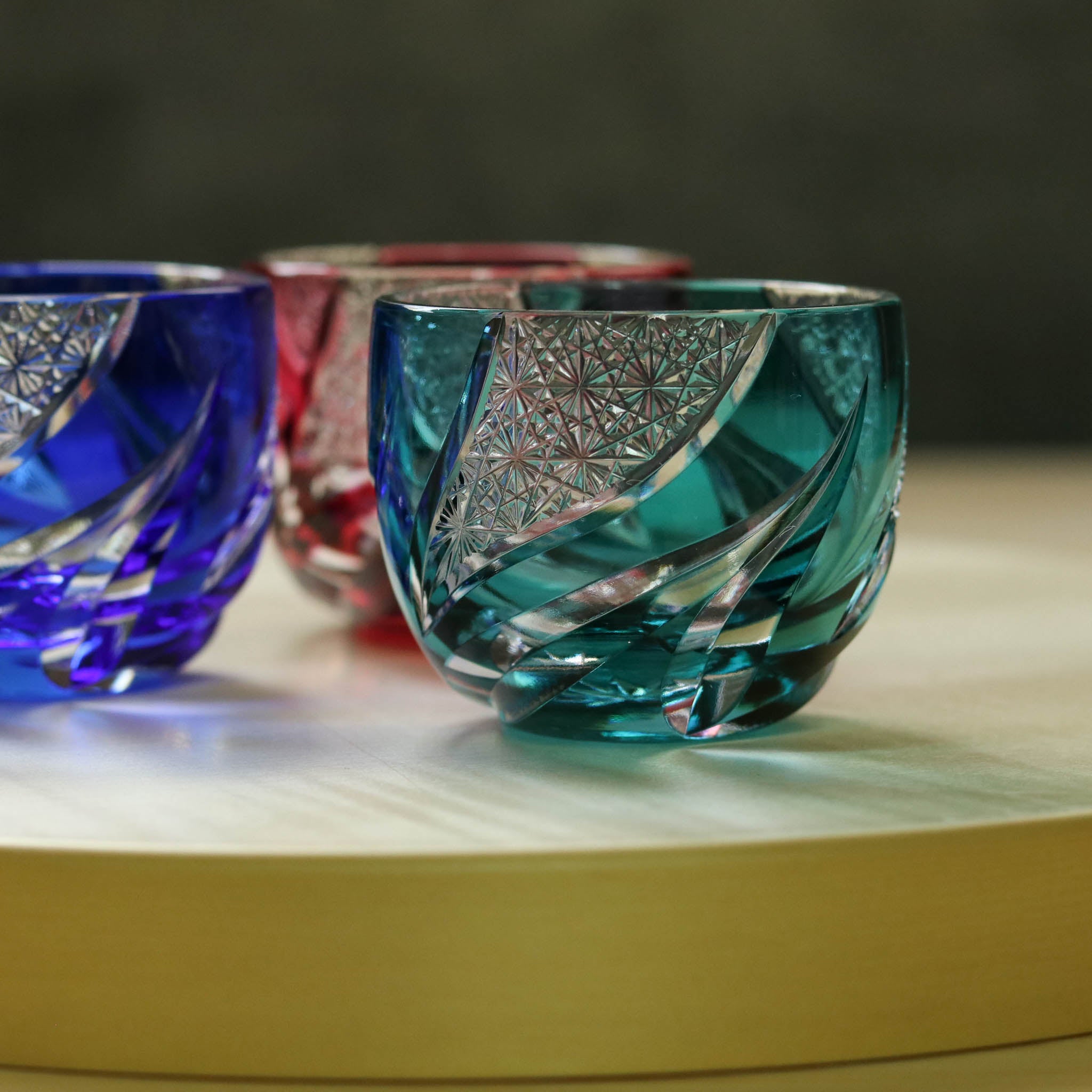 江戸切子 ぐい呑み |  homura 焔 | 緑 | haku硝子