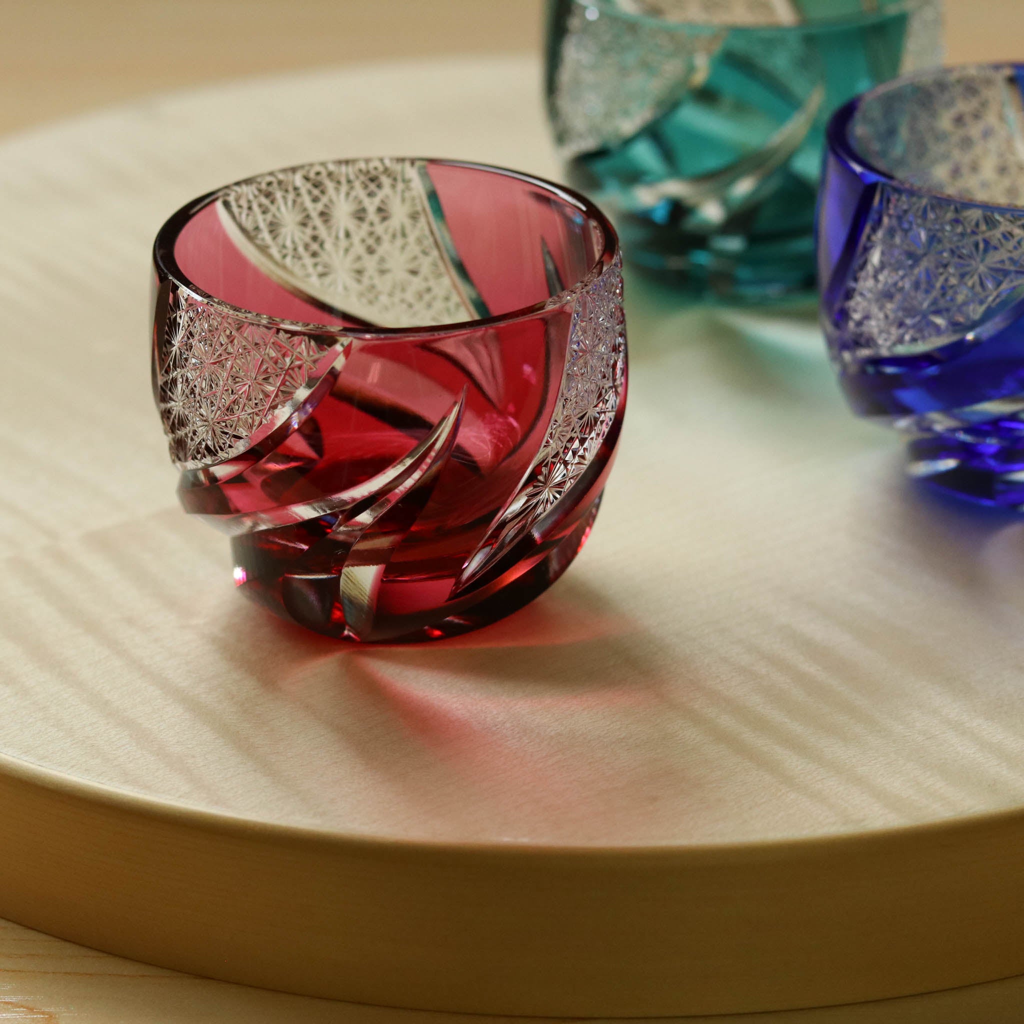 江戸切子 ぐい呑み |  homura 焔 | 金赤 | haku硝子