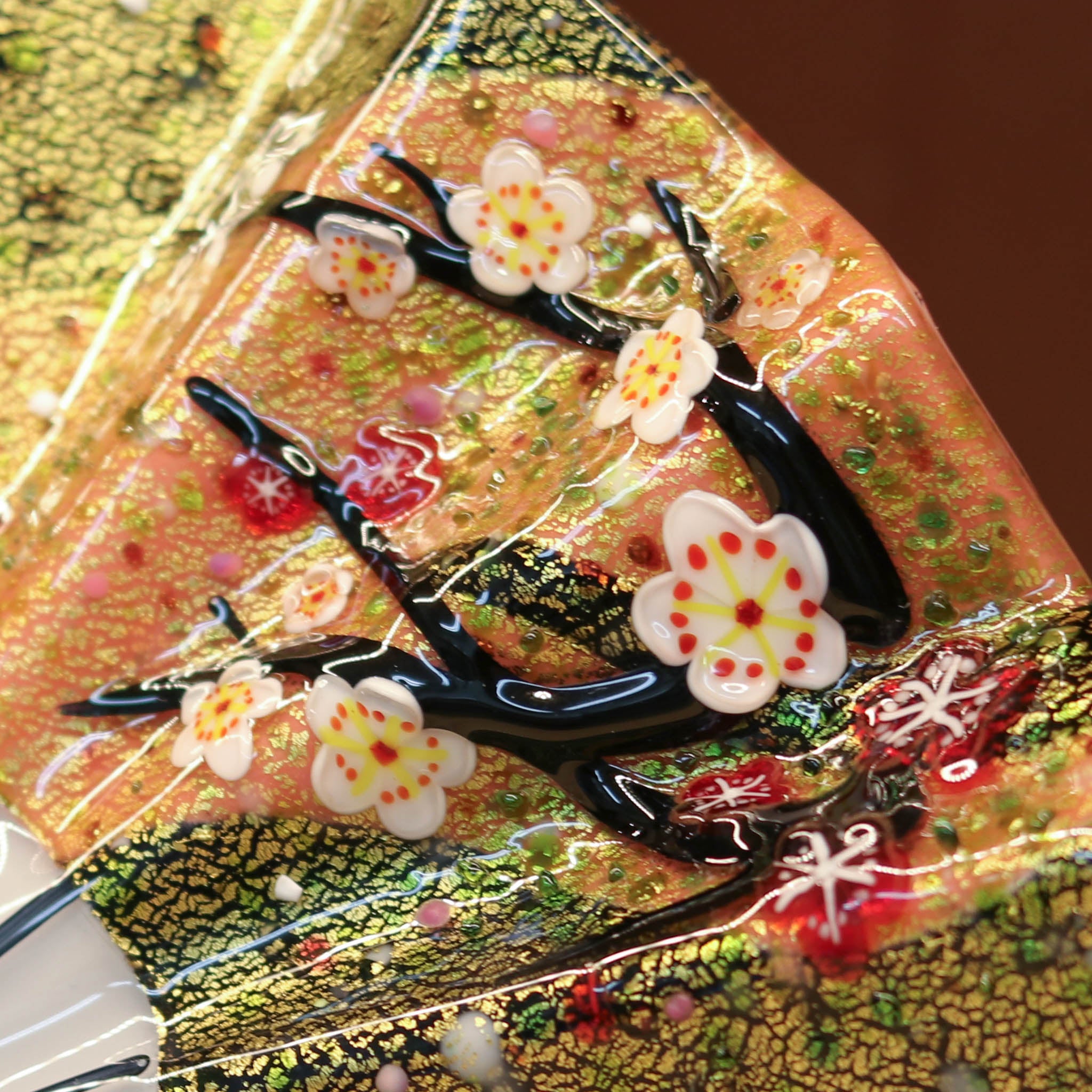 綾ガラス 置物 | 金彩象嵌 光琳 扇 大 | 砡金赤 薄黒 | グラスアート黒木