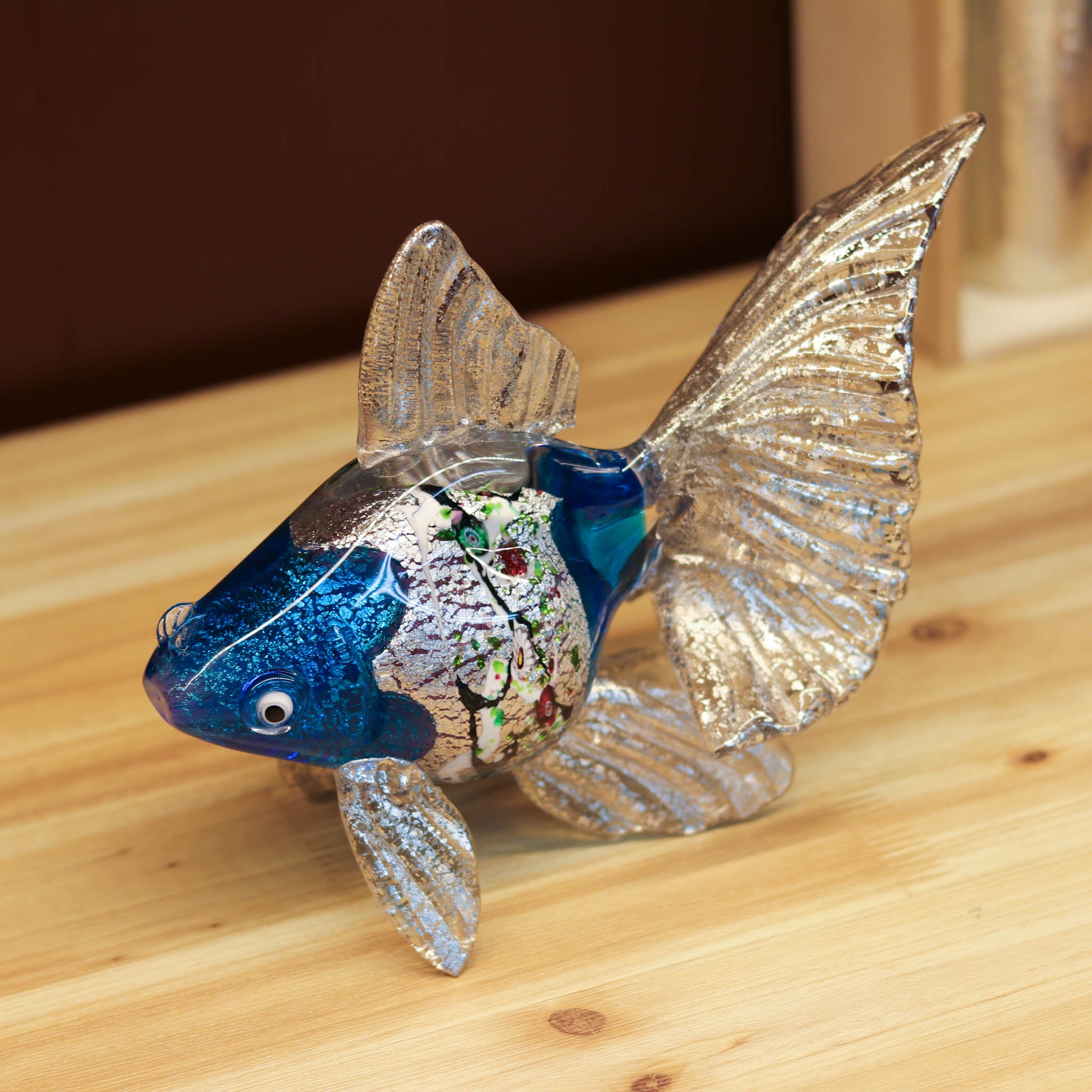綾ガラス | 金魚 金彩象嵌 光琳 | オーシャンブルー | グラスアート黒木