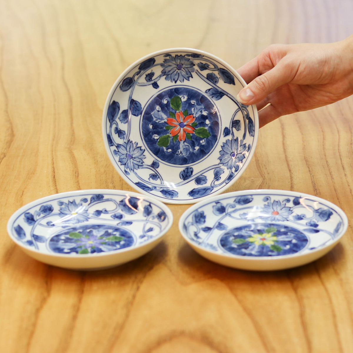 廃番】波佐見焼 皿 | 色絵花唐草 5寸皿 | 3枚セット | 浜陶