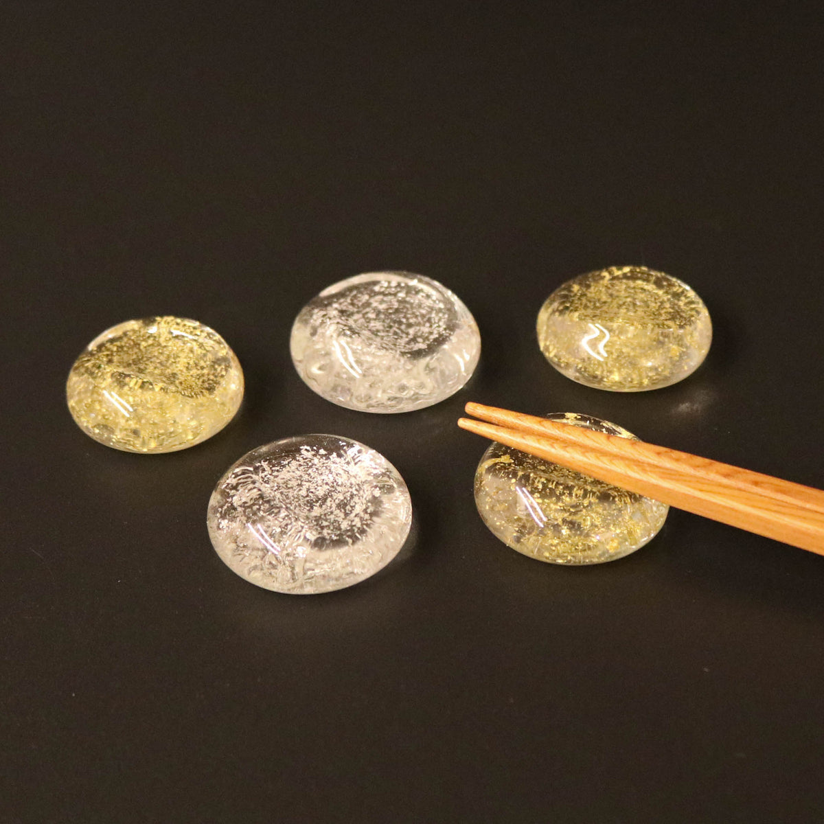 金沢金箔 | ガラス箸置 5個セット | 丸 | 箔座