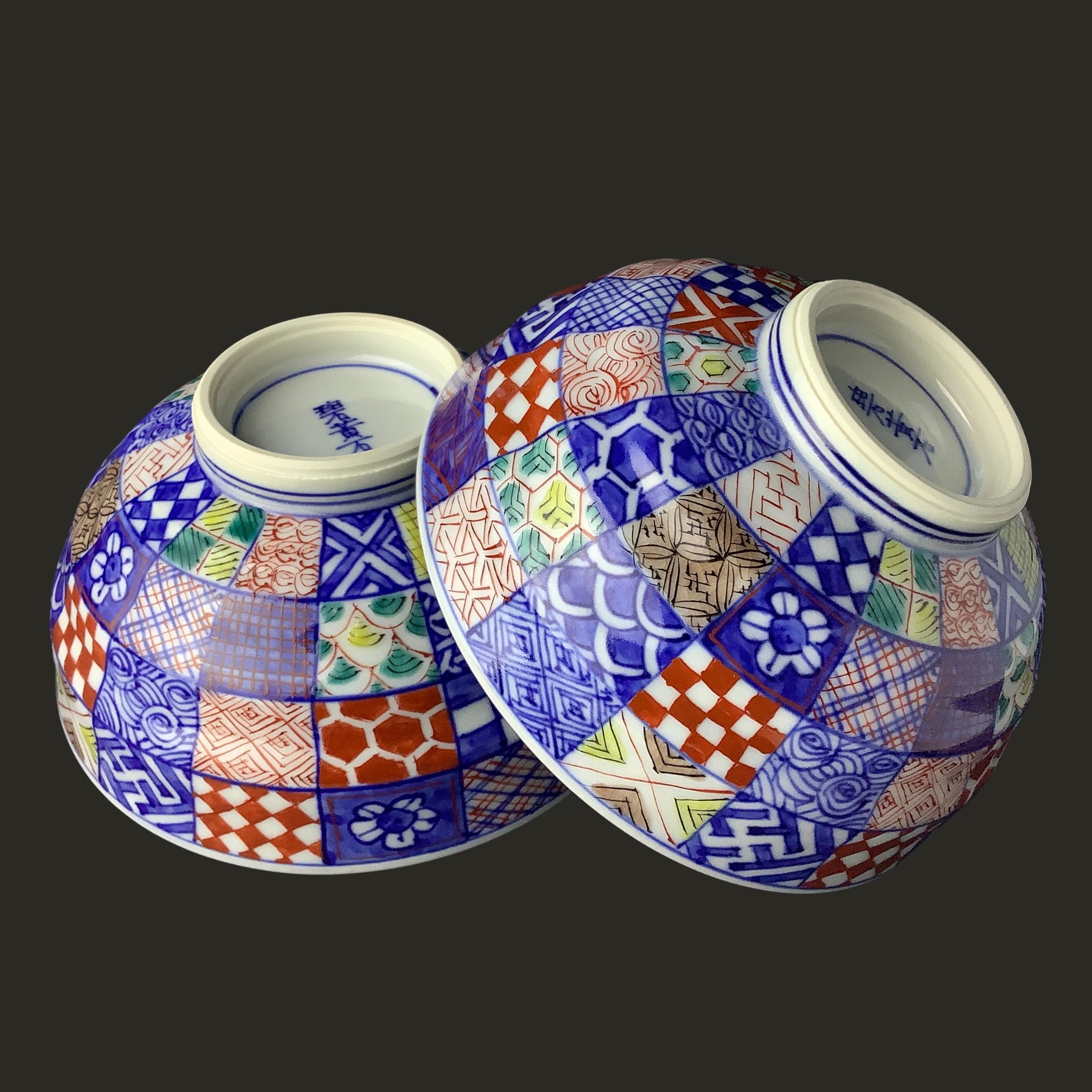 京焼 | 桝色小紋 | 組茶碗 | 碧黄石窯