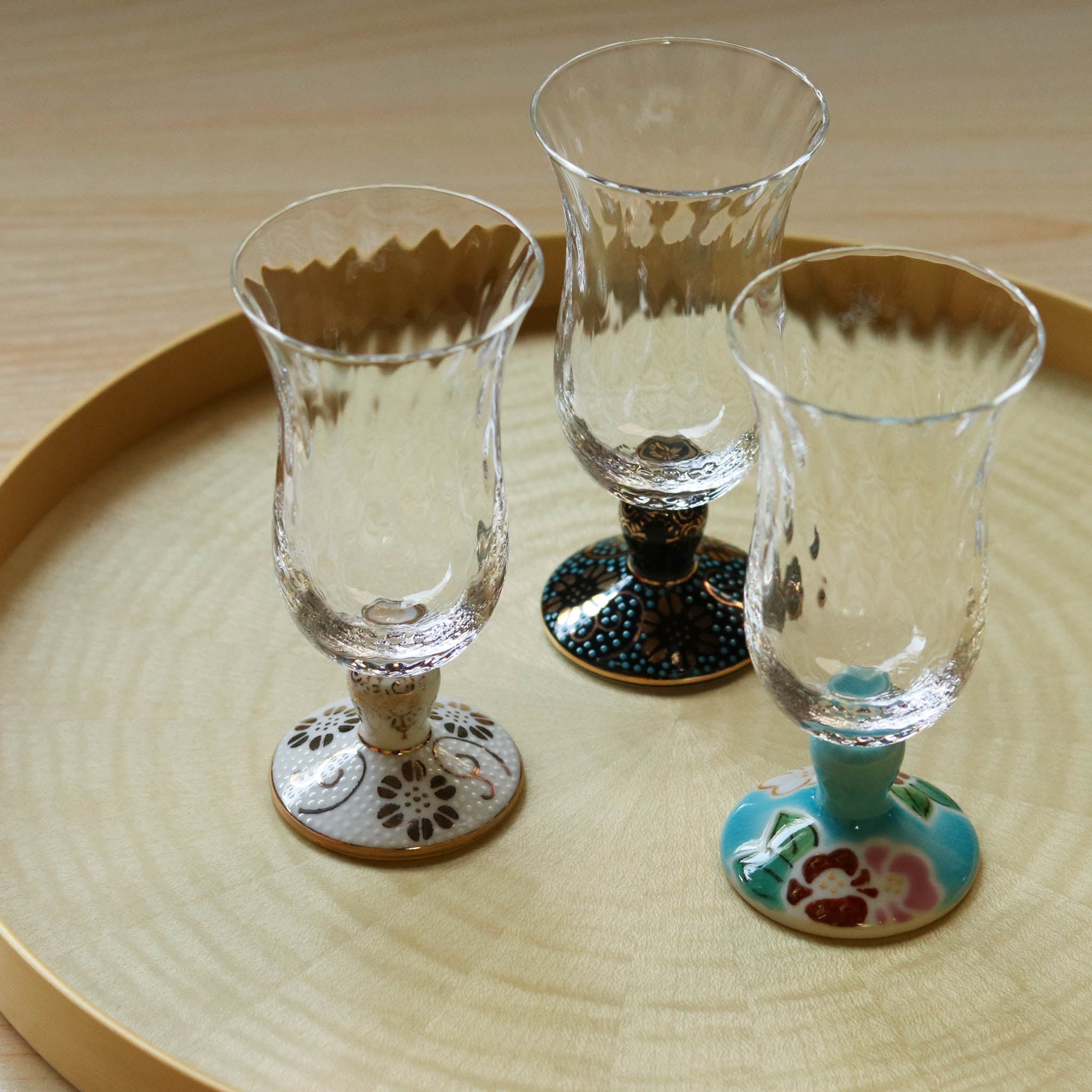 九谷和グラス | 冷酒グラス | 格子 | 選べる台座6種 | 清峰堂