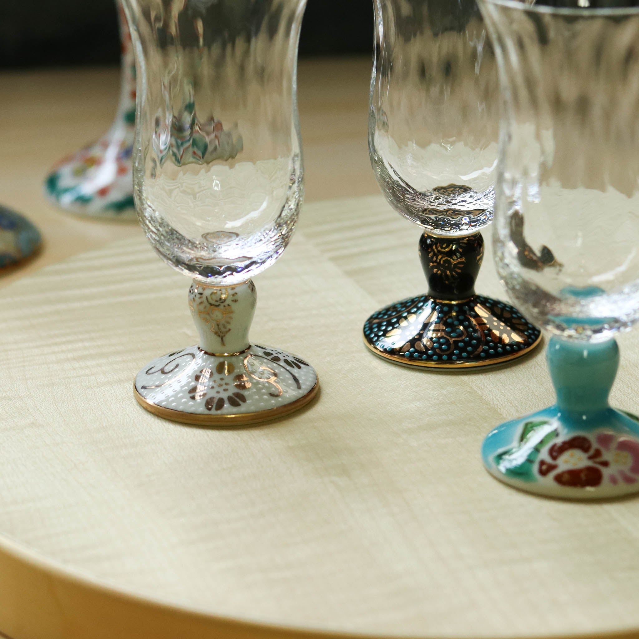 九谷和グラス | 冷酒グラス | 格子 | 選べる台座6種 | 清峰堂