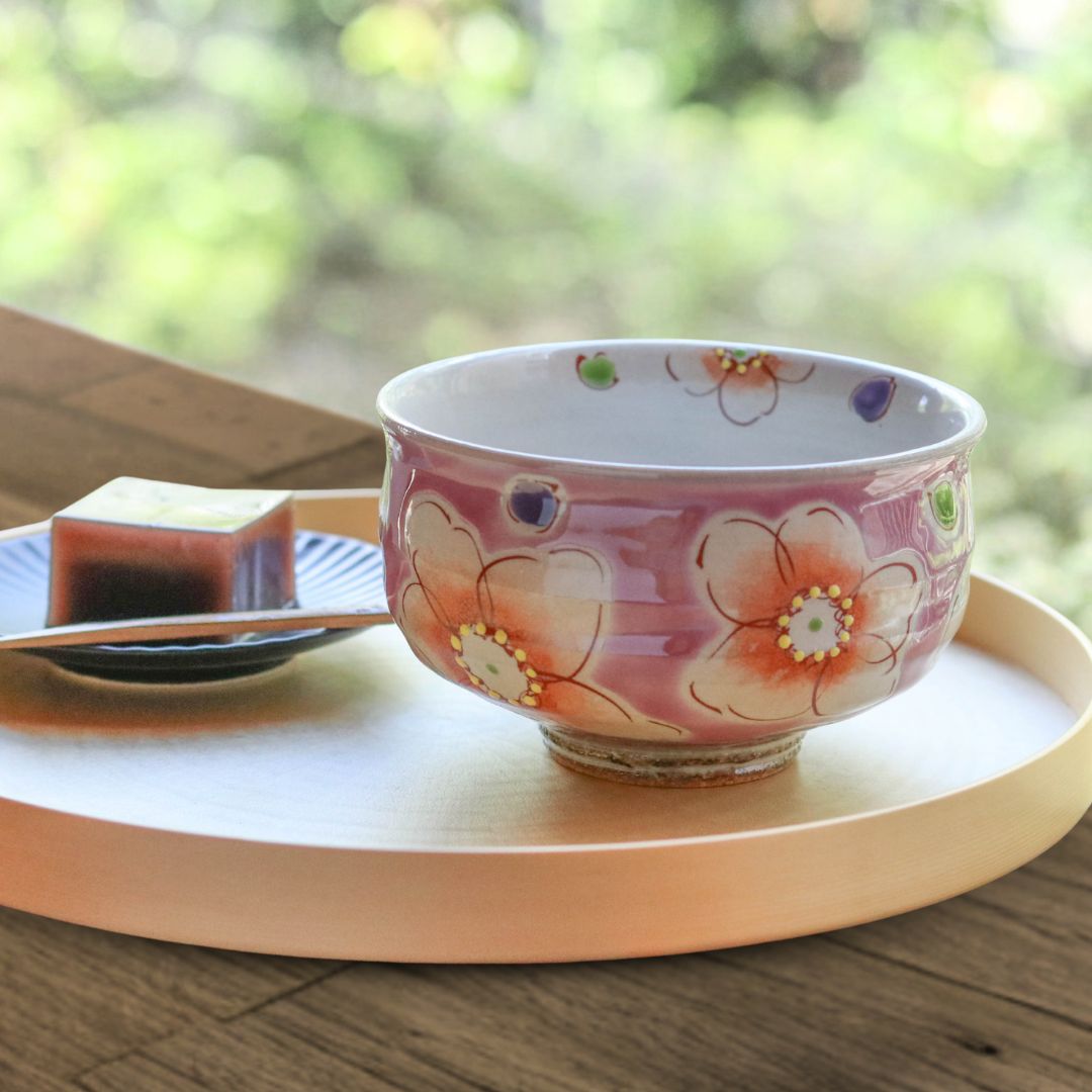 九谷焼 酒器 | 抹茶碗 | ピンク花うらら | 虚空蔵窯