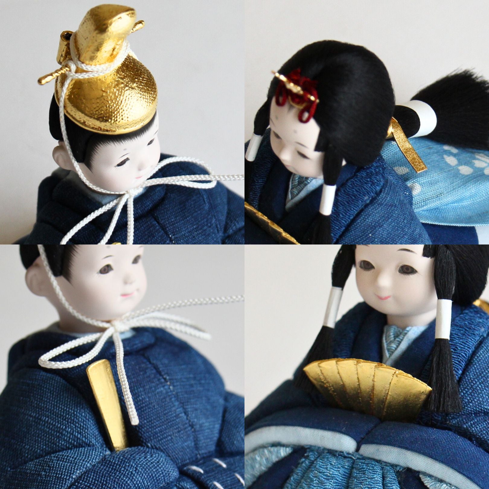 雛人形セット 藍染 | 藍染づくし 金箔仕様 | 丸型黒塗り台 | 工房 縫nui【26/1/10以降順次配送】