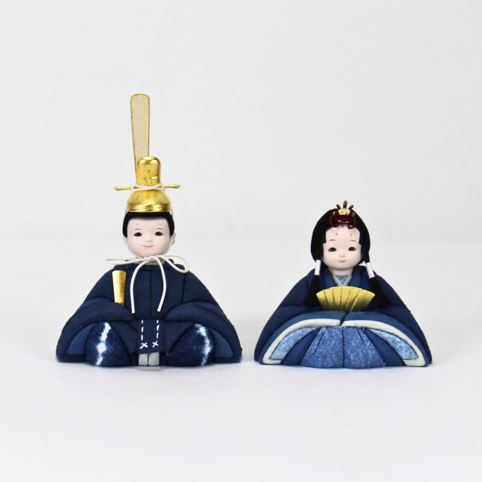雛人形セット 藍染 | 藍染づくし 金箔仕様 | 丸型黒塗り台 | 工房