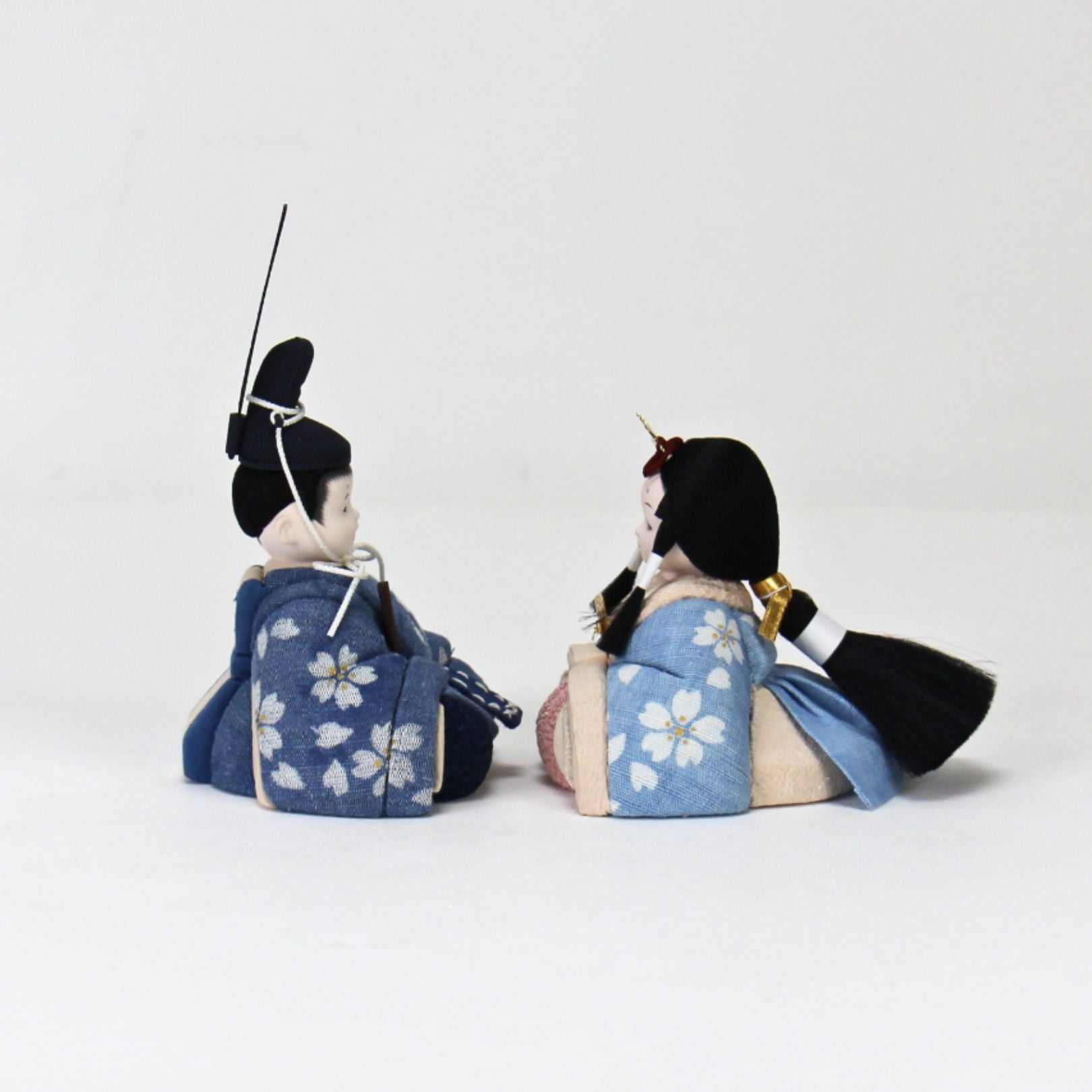 雛人形セット 藍染 | 桜柄 | 丸型グレー台 | 工房 縫nui