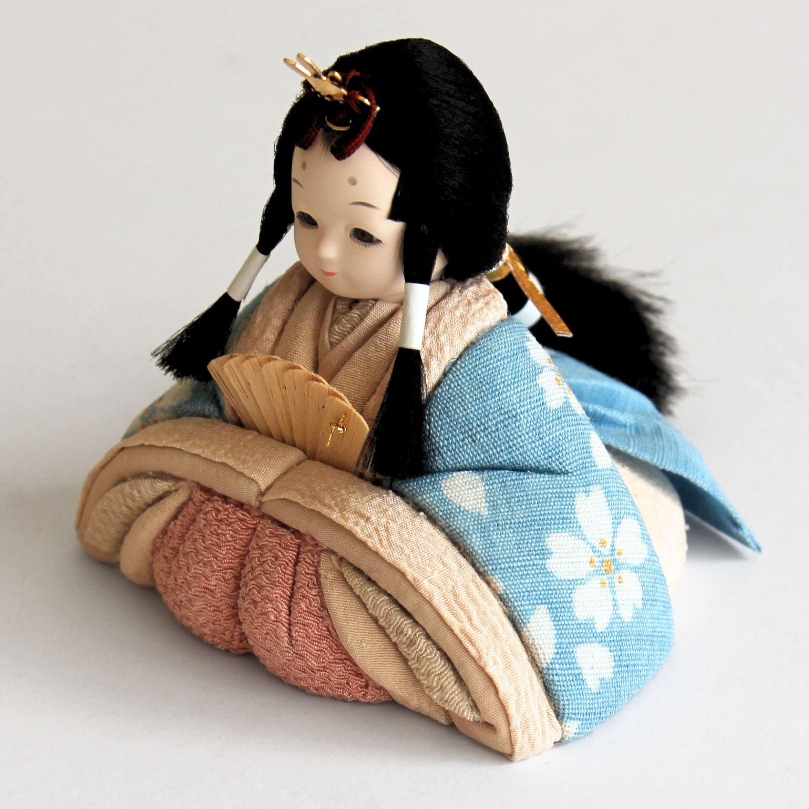 雛人形セット 藍染 | 桜柄 | 丸型グレー台 | 工房 縫nui【26/1/10以降順次配送】