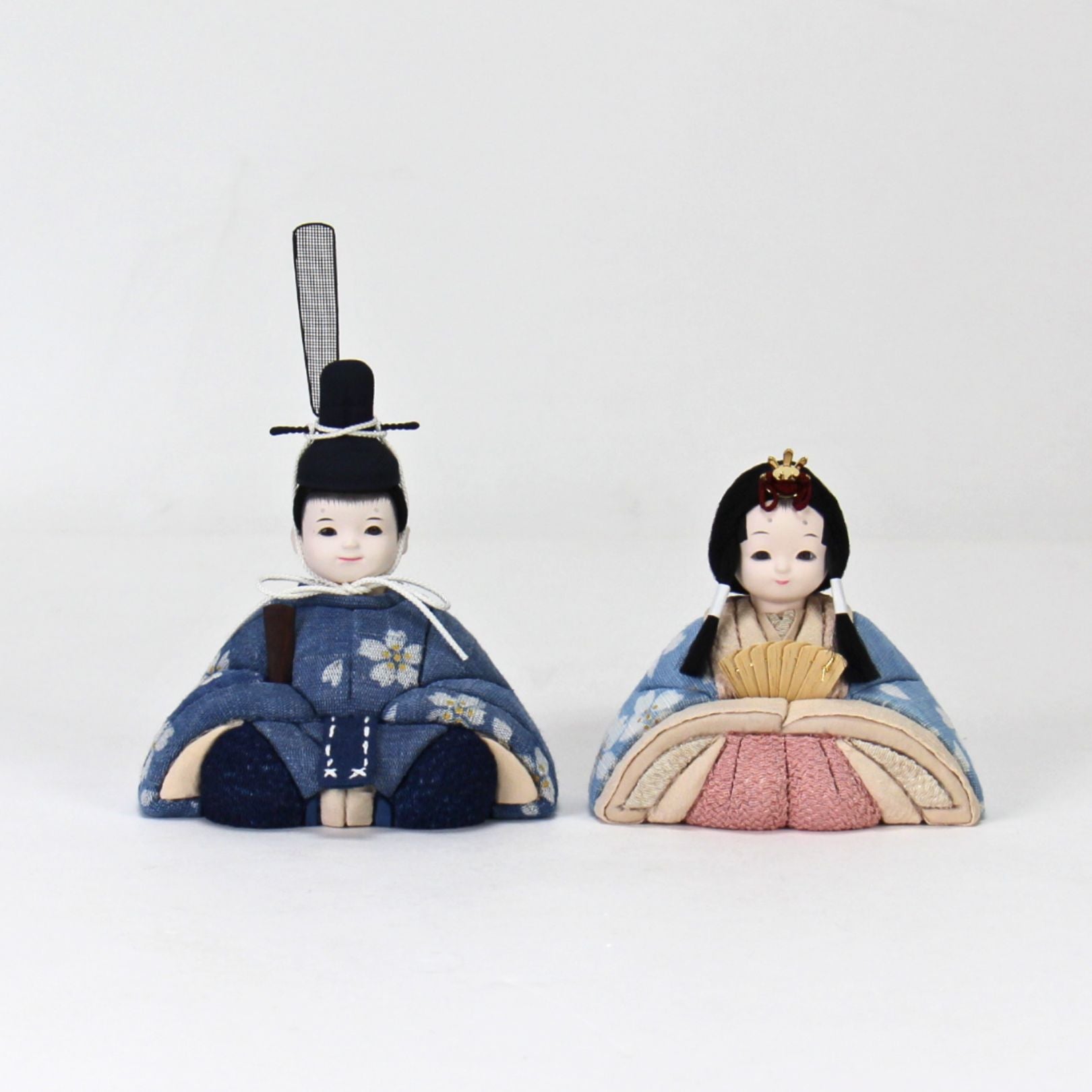 雛人形セット 藍染 | 桜柄 | 丸型グレー台 | 工房 縫nui【26/1/10以降順次配送】
