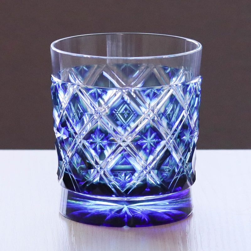 薩摩切子　最高級　薩摩びーどろ工芸　ロックグラス　オールド　タンブラー　瑠璃カットグラス