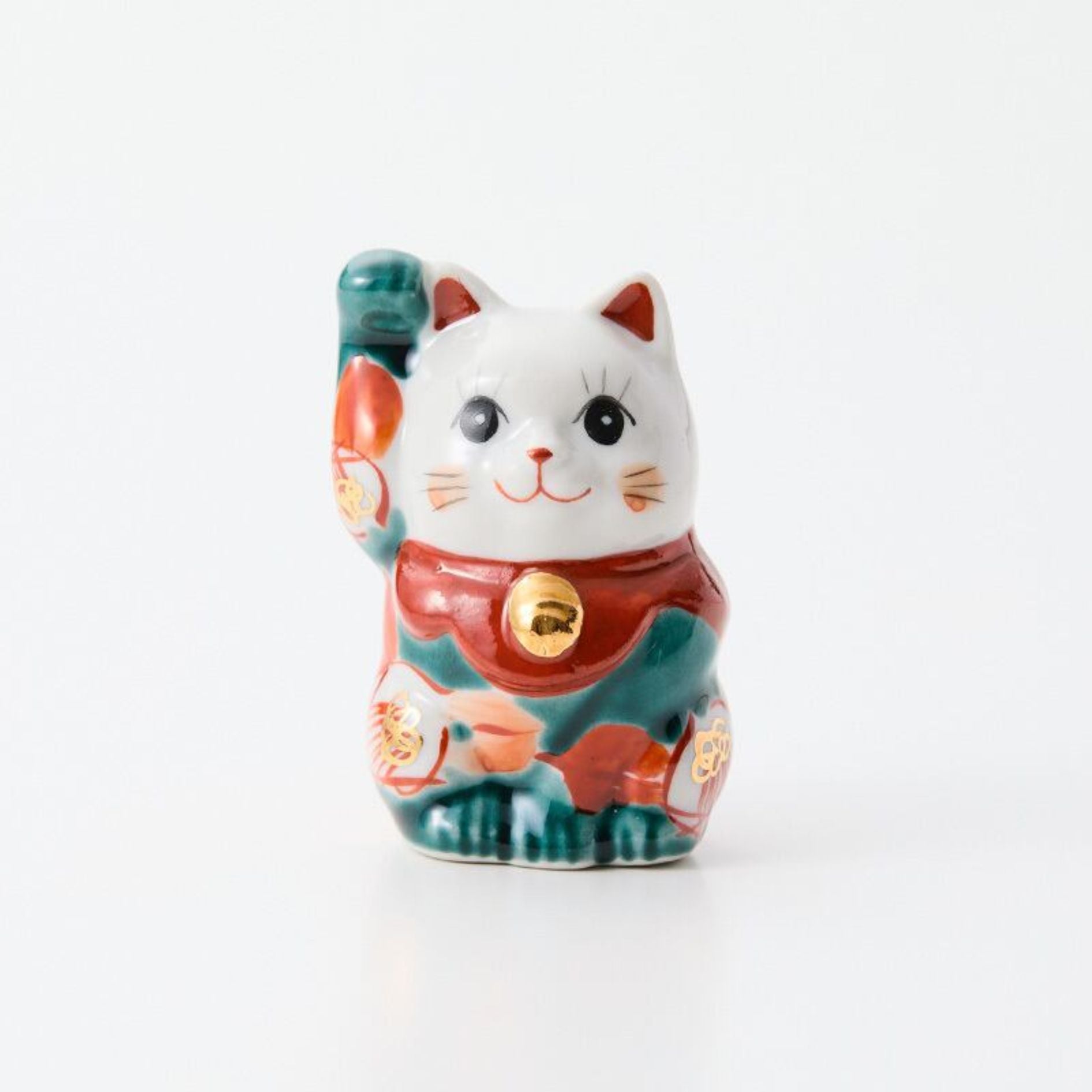 九谷焼 置物 | ミニ招き猫 椿 ペアセット | 釉彩・赤絵 | 虚空蔵窯