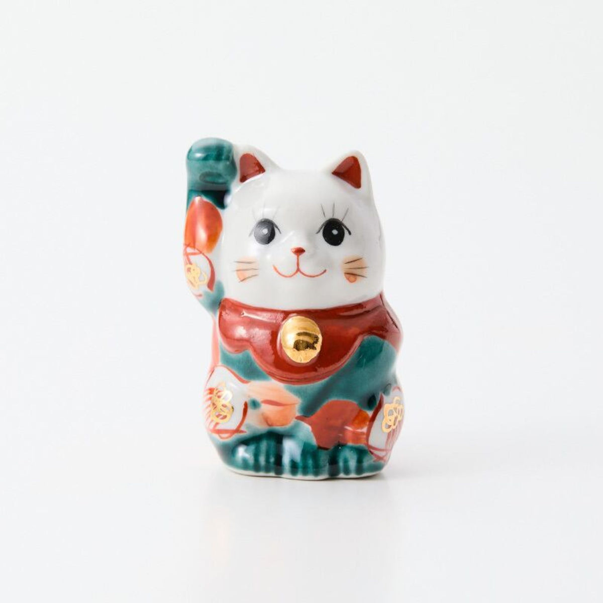 九谷焼 置物 | ミニ招き猫 椿 ペアセット | 釉彩・赤絵 | 虚空蔵窯