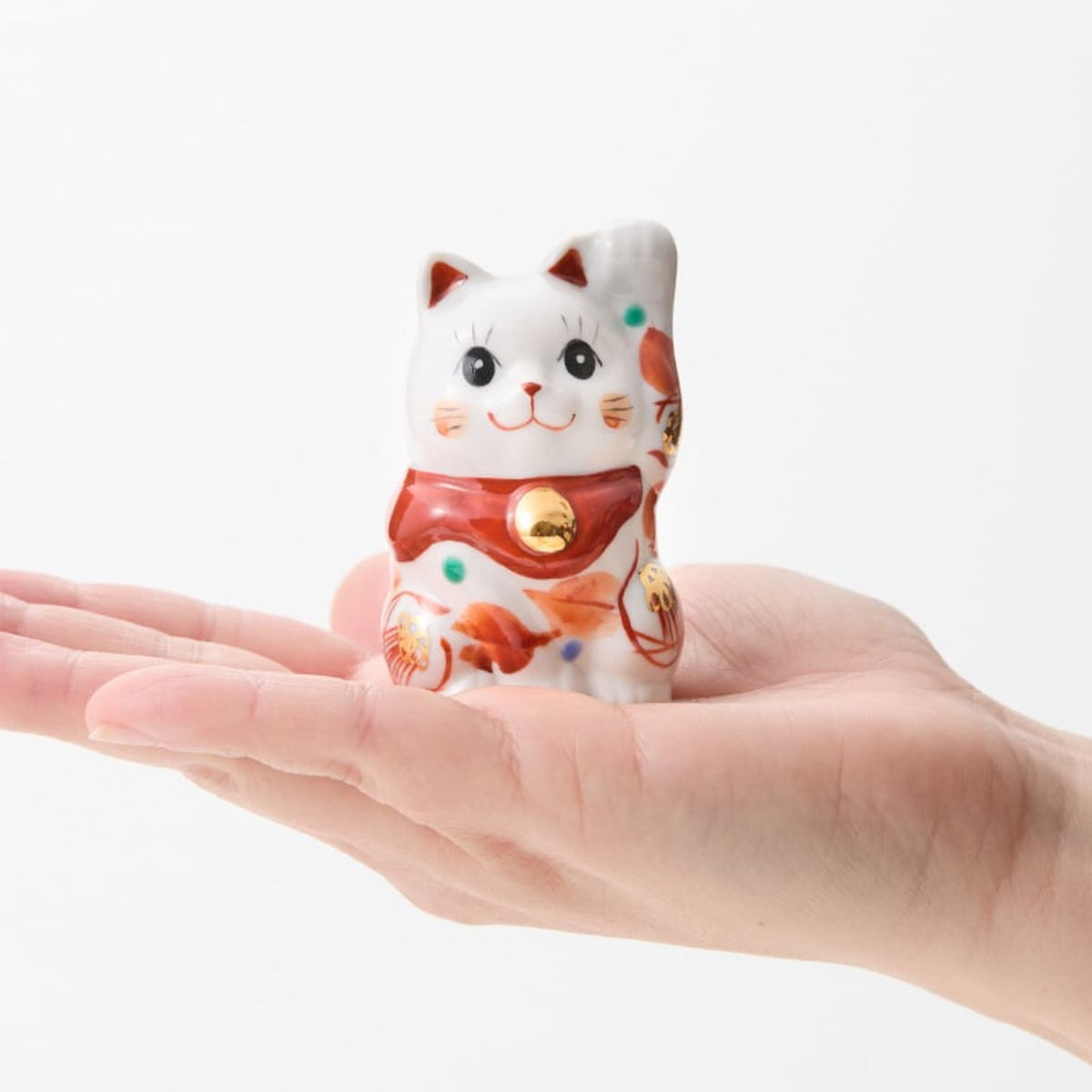 九谷焼 置物 | ミニ招き猫 椿 ペアセット | 釉彩・赤絵 | 虚空蔵窯
