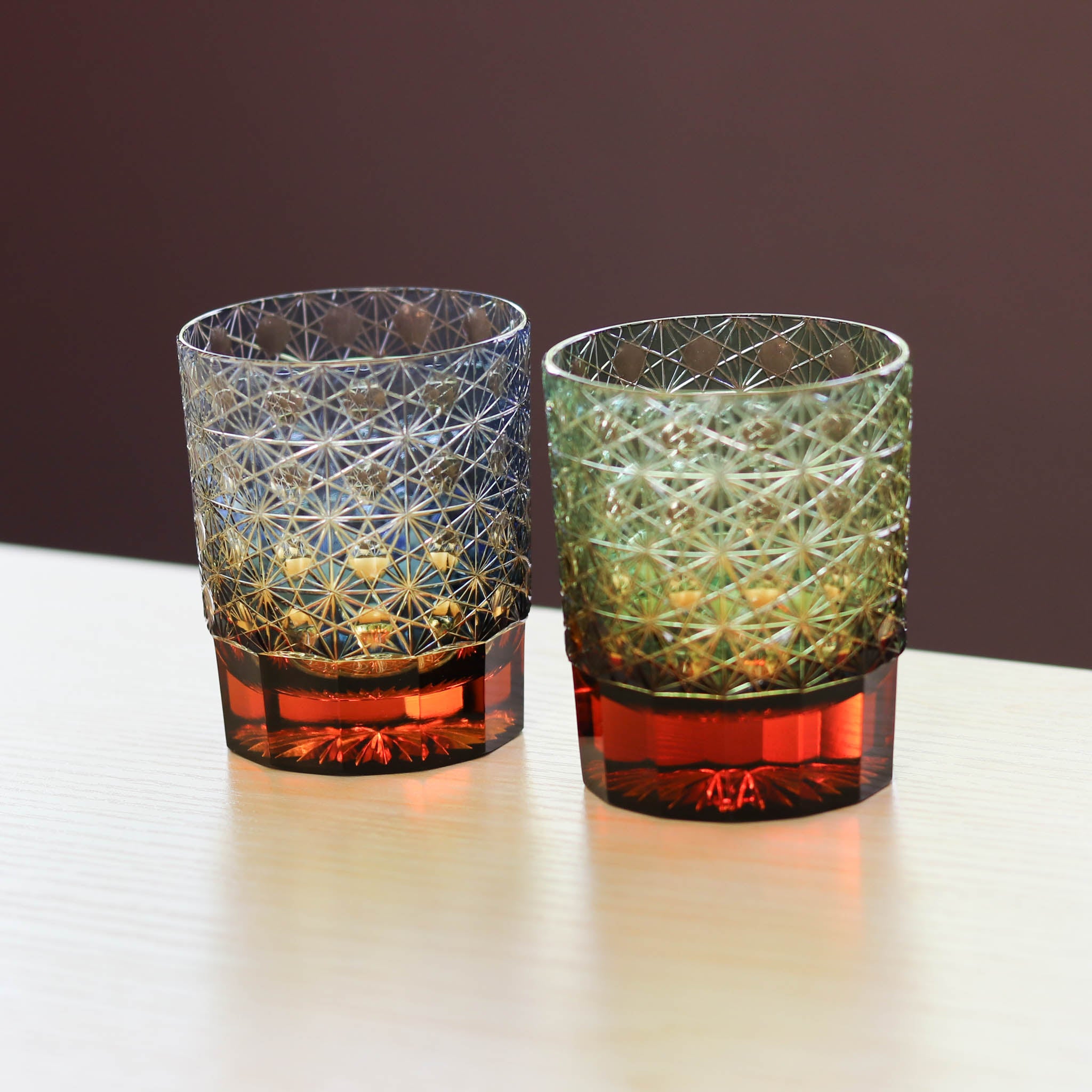 江戸切子 オールドグラス | 縁繋ぎ ミニ | 琥珀 瑠璃 | 山田硝子