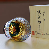 江戸切子 ロックグラス | 漣（さざなみ）| 琥珀 瑠璃 | 山田硝子