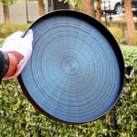 お盆 トレイ | Round Rays Tray (丸) L φ440 | ホワイトシカモア　藍染 | 森工芸