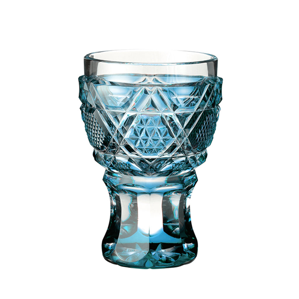 薩摩切子 台付きグラス | 馬上杯 | 藍 | 薩摩びーどろ工芸 - 日本工芸堂