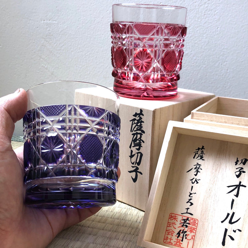 薩摩切子 ロックグラス | オールド | 金紫 | 薩摩びーどろ工芸 - 日本