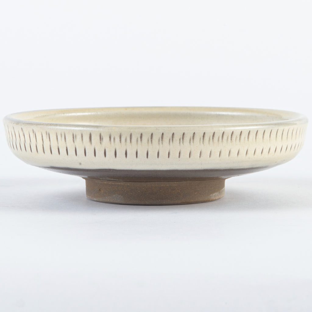 小鹿田焼 | 切立皿12cm | 飛び鉋 | 白 うす青 | 小袋定雄窯（2枚組）