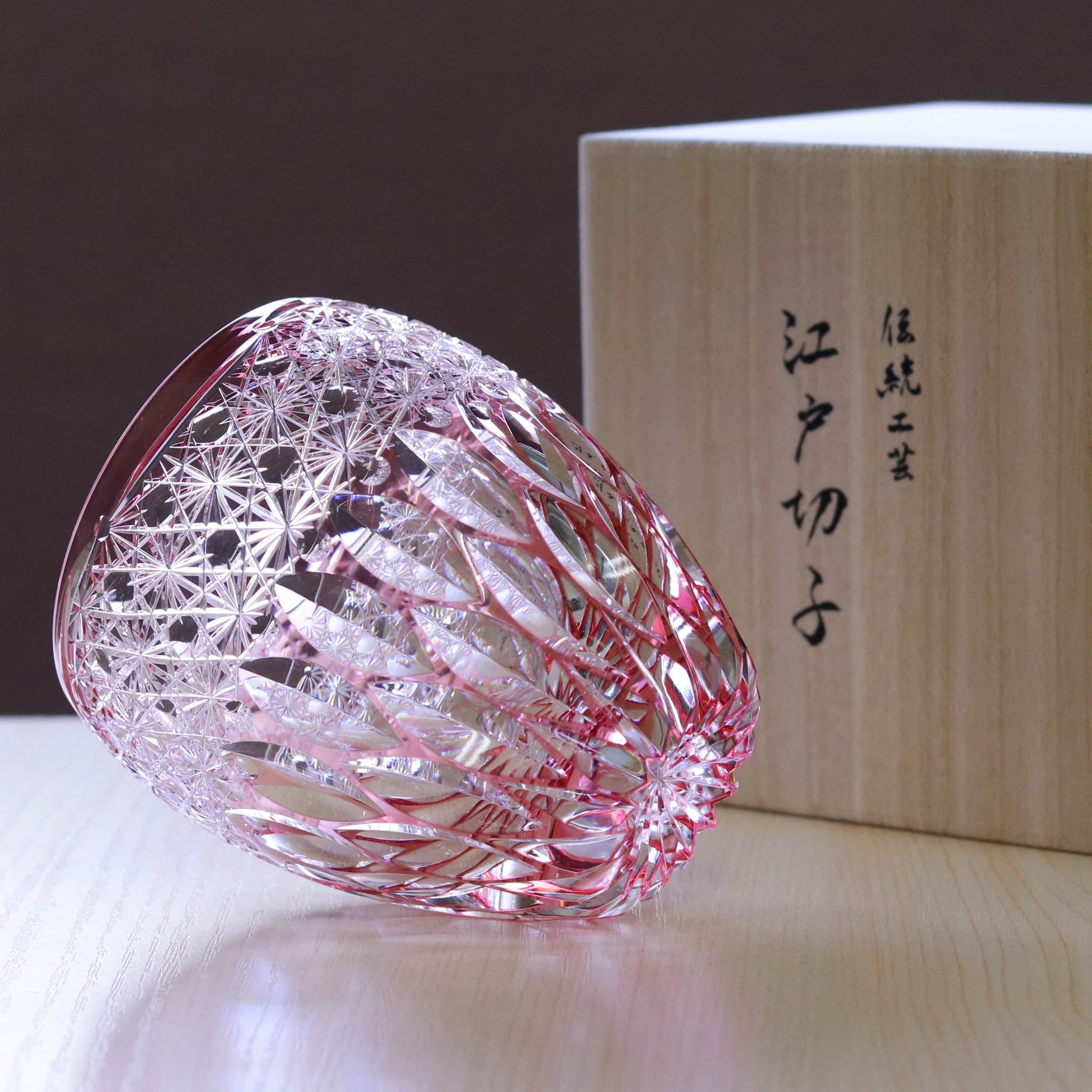 江戸切子 ロックグラス | 蓮華 | 金赤 | 東亜硝子工芸