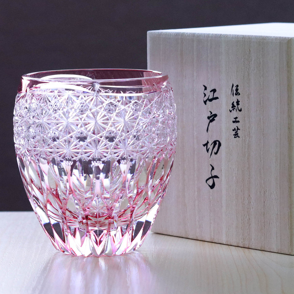 江戸切子 ロックグラス | 蓮華 | 金赤 | 東亜硝子工芸
