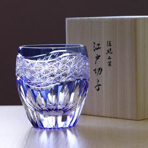 江戸切子 ロックグラス | 向日葵 | 青 | 東亜硝子工芸