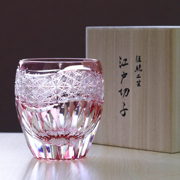 江戸切子 ロックグラス | 向日葵 | 金赤 | 東亜硝子工芸