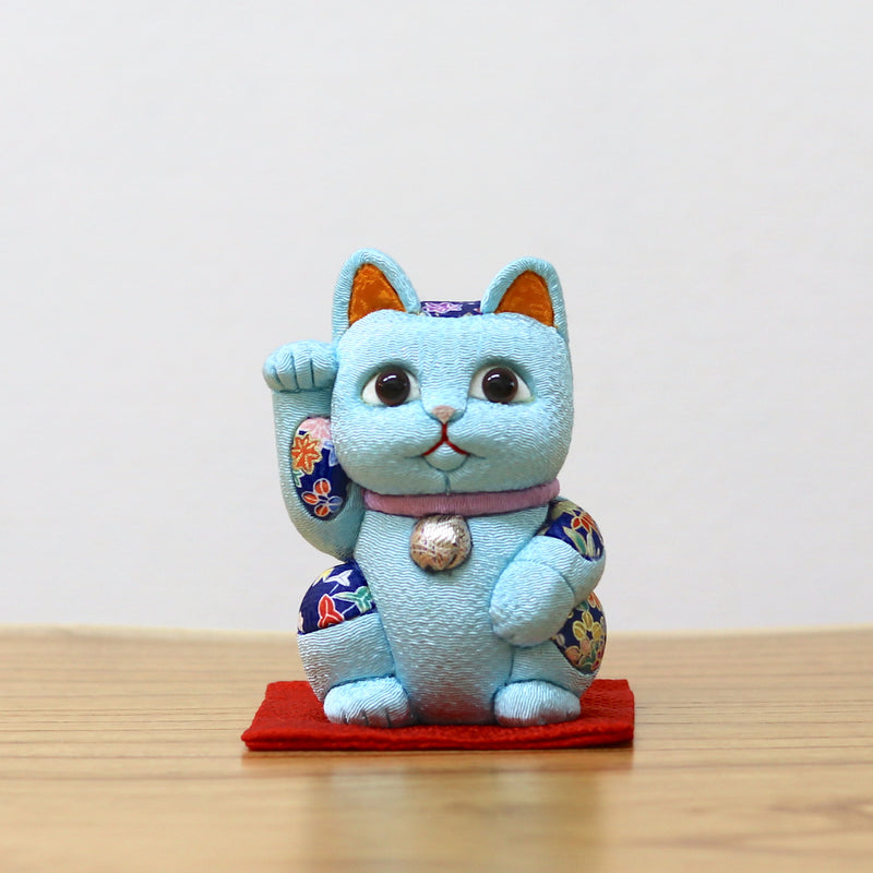 招き猫 | 江戸木目込み 招き猫 風水(中) | 青色 | 柿沼人形 - 日本工芸