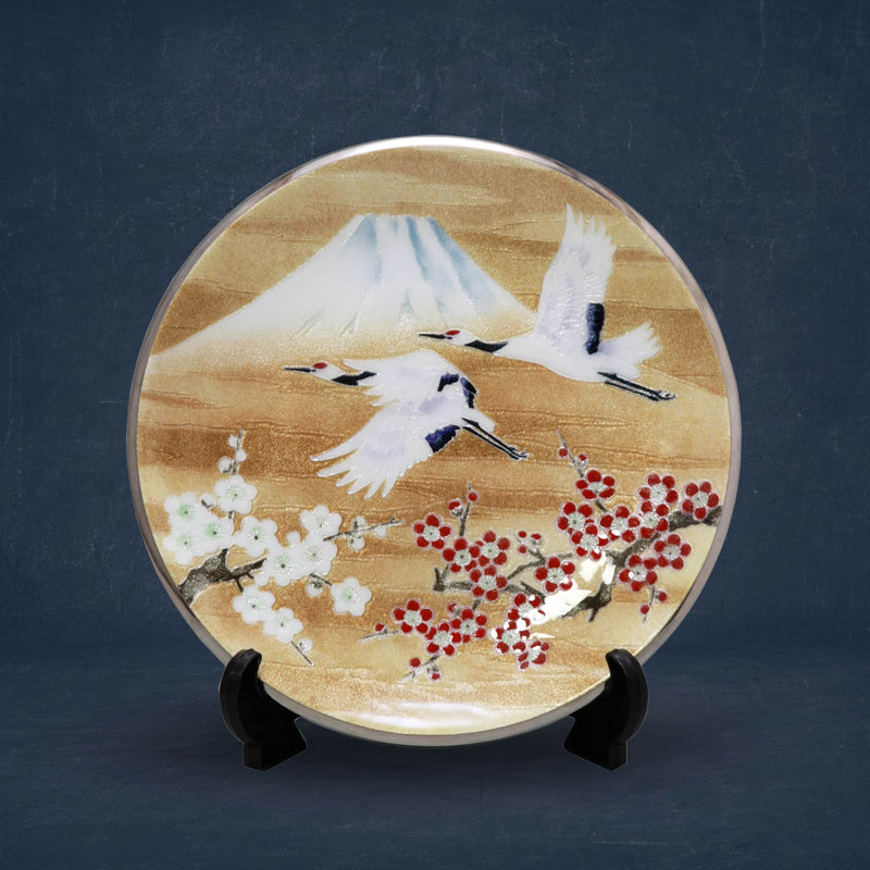 日本工芸堂（想いをつなぐ、工芸専門ギフトショップ）　丸祝い鶴　27φ　七宝焼き　飾皿