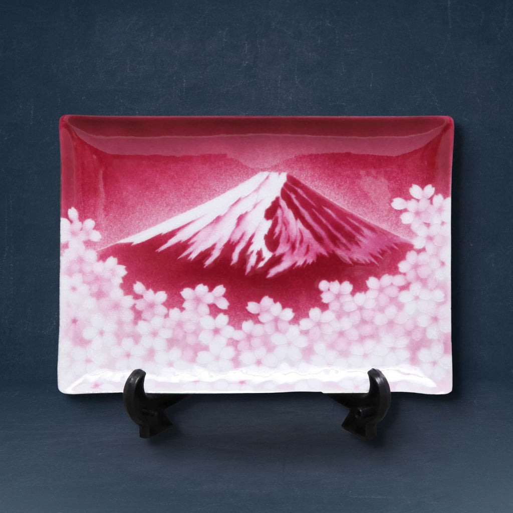 七宝焼き | 飾皿 | 赤富士 15x21 - 日本工芸堂（想いをつなぐ、工芸