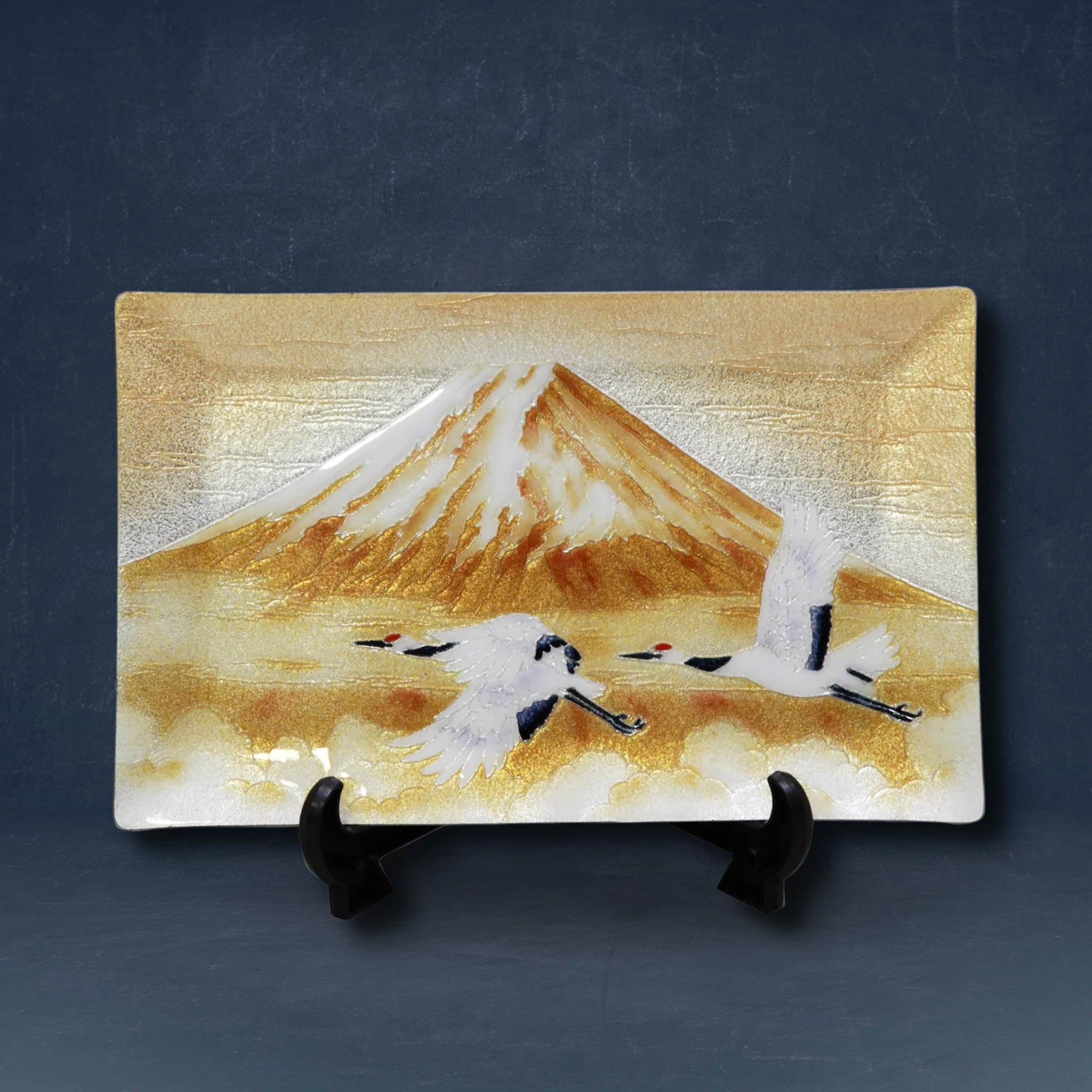 七宝焼き | 飾皿 | 富士に鶴 15x24